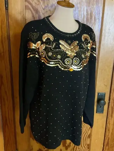 Vtg 90s dressy beaded & sequined sweater Black Size L