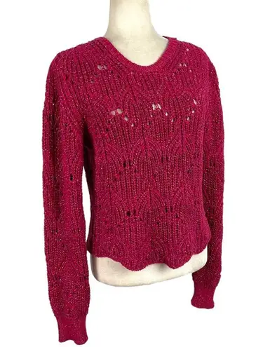 IRO Paris Aryna Pink Fuchsia Metallic Knit Scalloped Pullover Sweater Large
