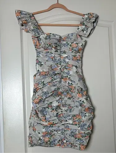 House Of CB  Kara Floral Lace-Up Ruched Mini Dress Size XS