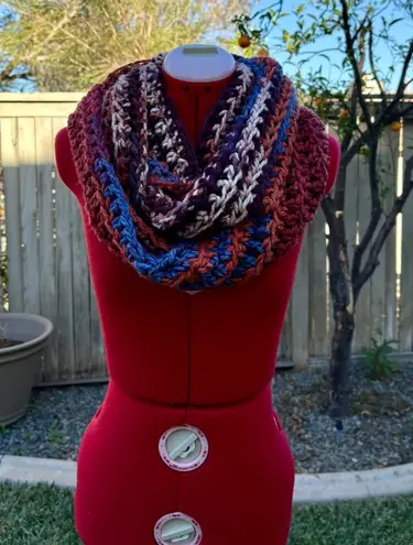 Handmade Orange Multicolor Crochet Infinity Scarf