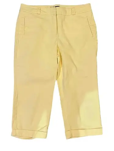 Larry Levine Women's Yellow Stretch Cuffed Hem Capri Chino Pants Size 12 - Image 1