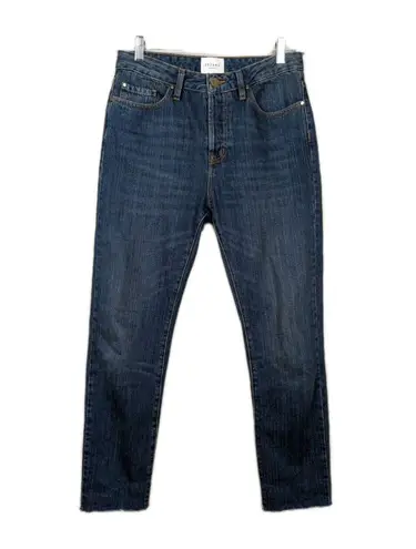 Sézane SEZANE Dark Wash High Waisted Slim Tapered Jean Raw Hem Button Fly Women's 29