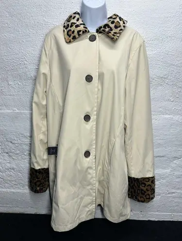 Dennis Basso Size L Fab Leopard Animal Print Faux-Fur Reversible Car Coat Jacket