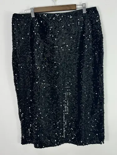 Nine West  Pencil Skirt Womens XXL Black Sequin‎ Sparkle Holiday Party Glam