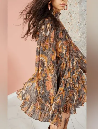 Ulla Johnson Vienne Bird of Paradise Mini Dress in Amber Size 2 Ruffle High Neck