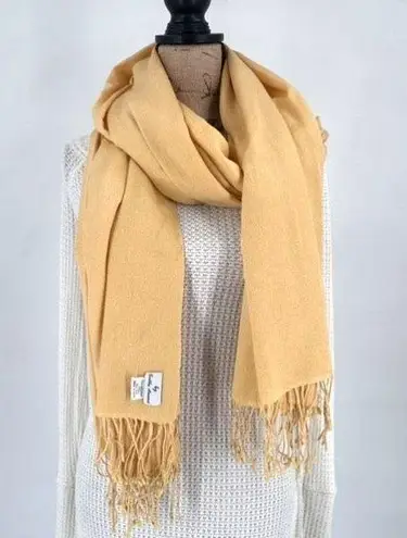 Vintage Sabby Anand Pashmina Wool & Silk Buttery Yellow Fringed Wrap Scarf