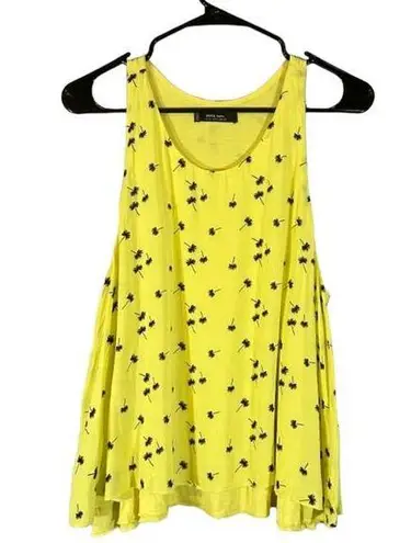 MNG by Mango Yellow Palm Tree High Low Hem Sleeveless Tank Top Women Sz XL
