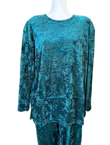 Teddi Vintage 90s Teal Green Velvet Tunic Top High Waisted Pant Set Womens Large