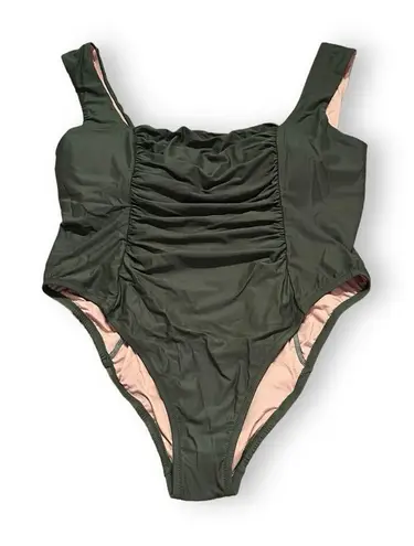 J.Crew Ruched Square Neck One Piece Swimsuit in Safari Green Sz 22 NEW