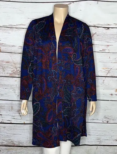 Susan Graver Size 3X Blue - Paisley Print Open Front Duster Cardigan Jacket