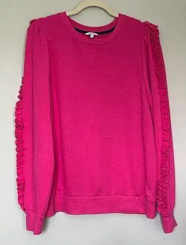 Crown & Ivy  (Belk) bright barbie pink sweatshirt ruffle details on sleeves - L