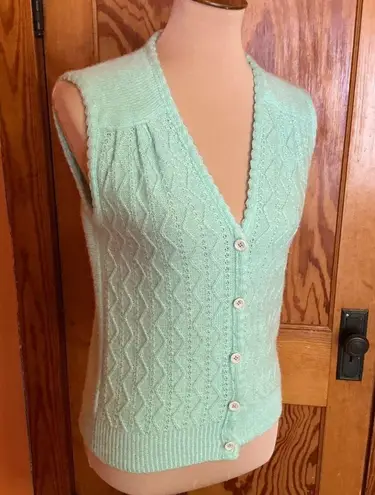 Vtg 70s mint green cardigan vest Size M