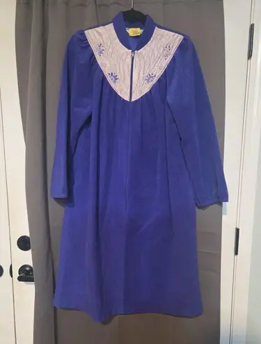 Sears At Home Wear Purple Nightgown, House Coat with Embroidery, Vintage Zip Up Blue Size undefined