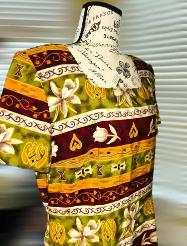 Sag Harbor Women’s Size 12 Striped Floral Shift Dress Short Sleeve Shoulder Pads