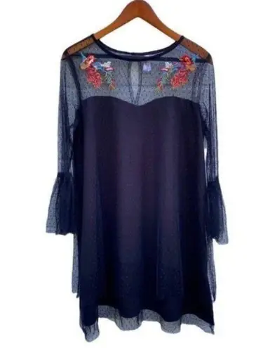 True Destiny Black Sheer Lace Mesh Embroidered Dress