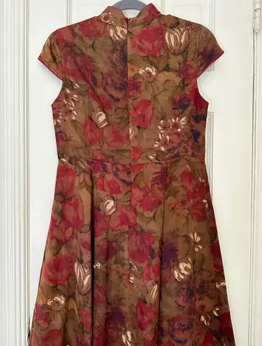 Dark Floral Traditional Qipao / Cheongsam w. Flare Skirt Multi Size M