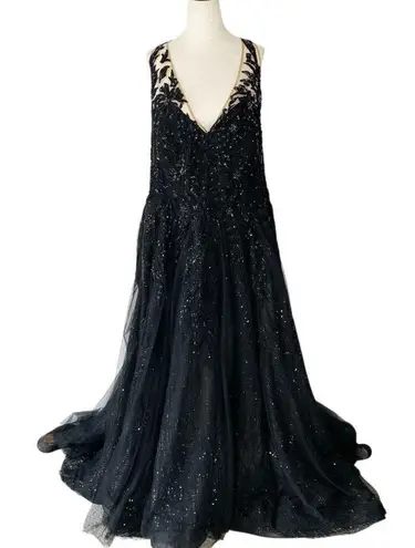 GALINA SIGNATURE Beaded Maxi Wedding Gown with Train Black Size 22W