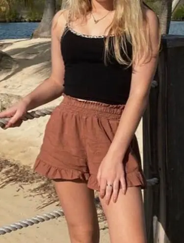 Aerie Rust Linen Ruffle Shorts - Image 1