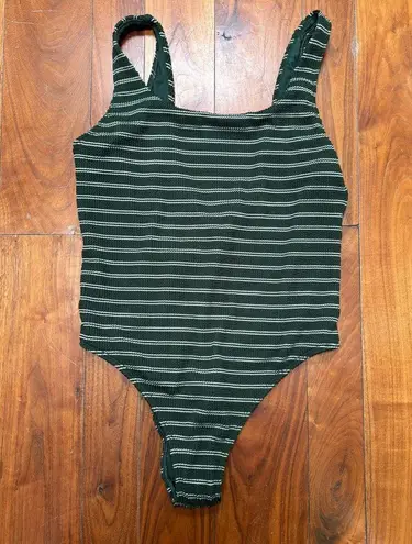 Abercrombie & Fitch  90s Scoopneck Cheeky One-Piece Swimsuit Green Striped L