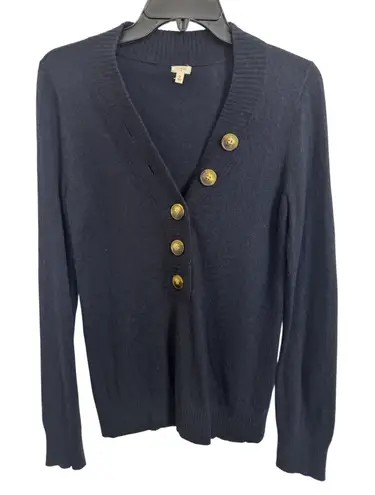 Y2K J Crew Wool Cashmere Blend Navy Button Sweater Size Small Preppy Classic Blue