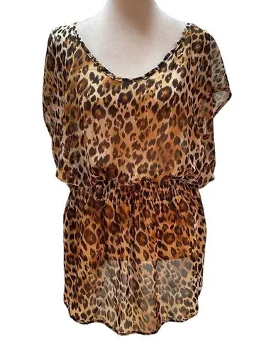 Smart & Sexy swim Tan, Brown & Black Leopard Print Sheer Bathing Suit Wrap S/M