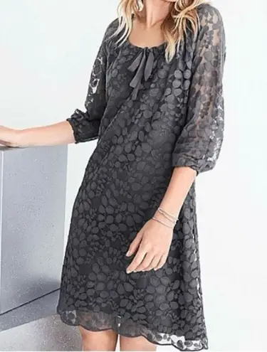 Garnet Hill Boheme Easy Lace Above Knee Leaf Dress Castlerock Grey Size 12