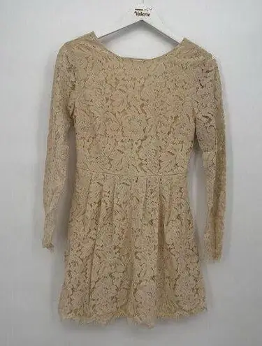 Bohme Cream Lace Long Sleeve Mini Dress Size Medium Cotton Boho