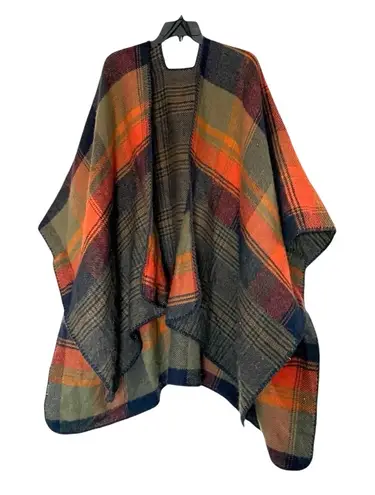 Reversible Rainbow Ruana Fall/Winter Mixed Plaid Cape Poncho Cape OS Orange Size undefined