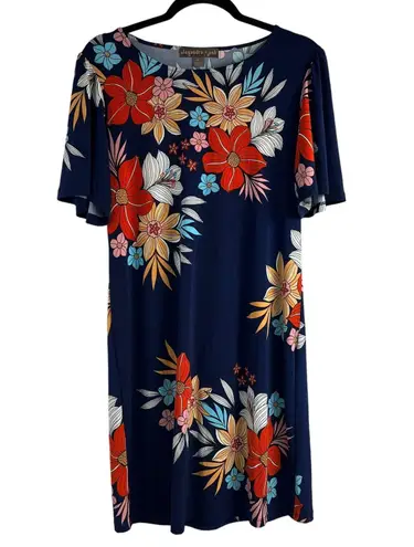 Alexandra and Oak Floral Blue Stretch Flounce Dress Size M Vacation Travel Easy Size M