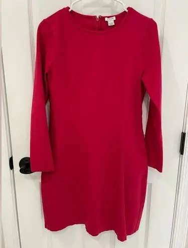 J.Crew  Long Sleeve Crew Neck Hot Pink Barbiecore Stretch Sheath Dress Size 8