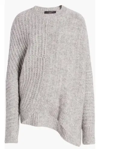 All Saints Selena Asymmetric Sweater, Alpaca Wool, Grey Melange Size S New w/Tag