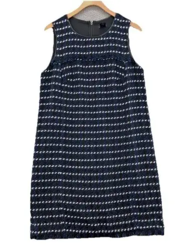 Ann Taylor Dress Womens 4 Blue Boucle Knit Mini Shift Fringe Glitter Sleeveless