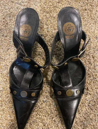 Versace Black  With Gold Coin Heels