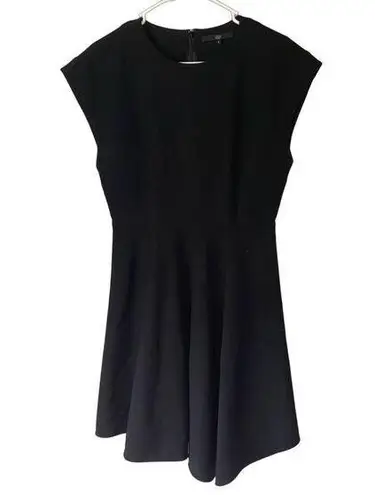 Tibi Black Dress 6 Womens Cap Sleeve Knee Length Career Pleated Knee Length