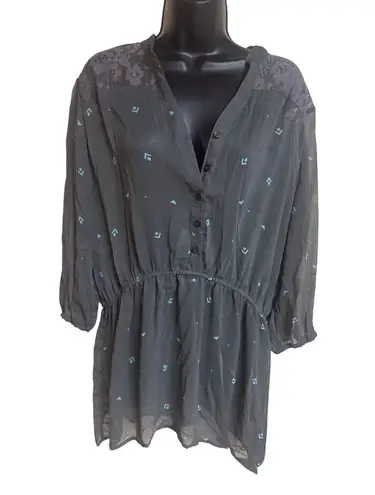Mossimo Womens Gray Sheer Long Sleeve Tunic With Lace & Patterned Detail Size XL