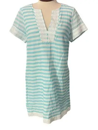 Sail To Sable STS NWT Aqua Blue Striped Short Sleeve Tunic Dress Size Small $160