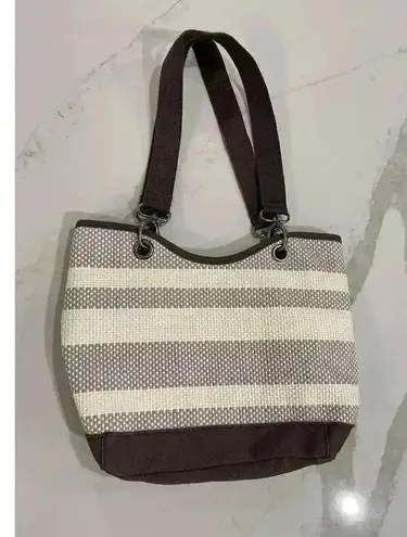 Thirty One Spring Summer Purse Paper Weave Shoulder Bag Brown Ivory Stripe 31