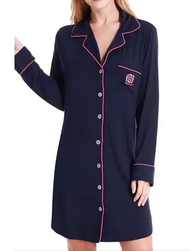 Nora Twips Long Sleeve Knit Button Sleep Nightgown Sleepwear Blue Size M