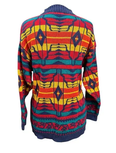Vintage Laureen E. Ong Geometric Knit Sweater Western Print—Women’s Size L Blue Size L