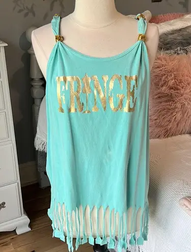 Comfort Colors Tank Fringe Swim Coverup  Shirt Womens Medium Beach Top