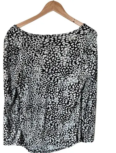 Robert Rodriguez Faux Wrap Blouse Animal Print White Black Long Sleeve Large EUC
