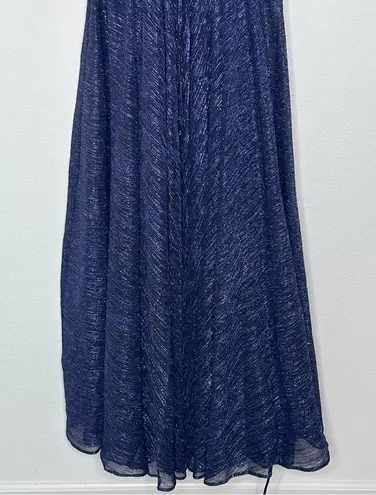 Dress the Population Metallic Fit & Flare Gown in Metallic Navy Pre-owned