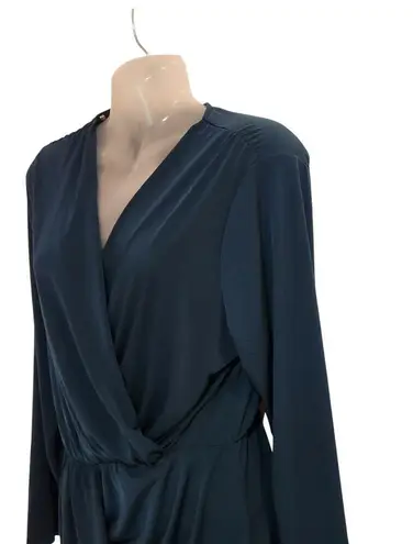Fashion to figure Long Sleeve Drape Front Midi Dress Faux Wrap Stretch Blue XL