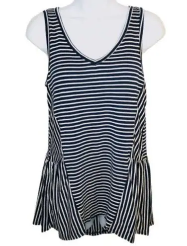 Modcloth  Stripe Ruffle Tank Top In Every Direction Knit Navy Blue Cream White S