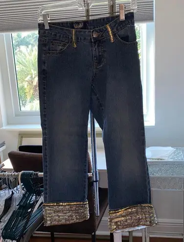 Embellished Blue Jeans with Gold Accents Size 2