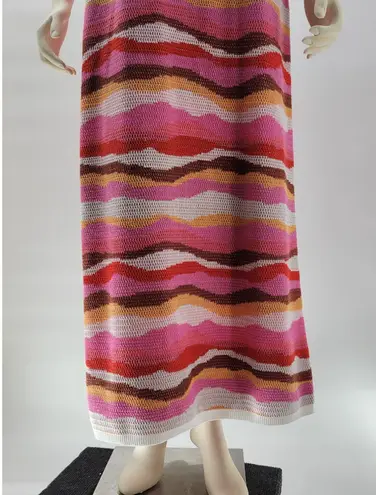 LOFT Crochet Halter Maxi Dress Womens M Pink Wavy Textured Tight Closed Knit Size M