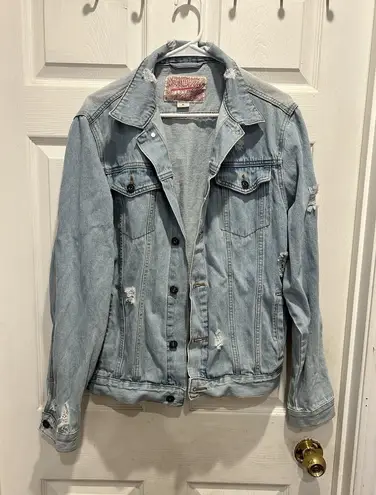 Trademark Brooklyn Cloth Distressed Denim Jacket Light Wash Blue Womens Medium