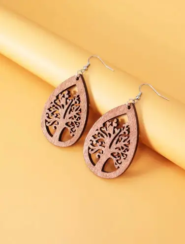 Wooden Willow Tree Tear Drop Earrings Brown