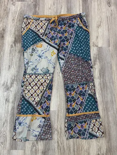 Lilka Patchwork Bohemian Flare Pants Women's Size L Wide Leg Casual Comfort Yellow Size L