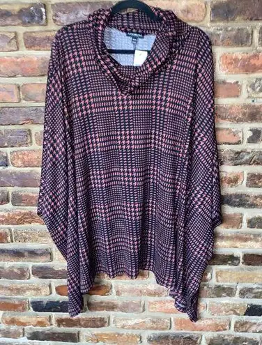 Lane Bryant NWT  Brown Black Houndstooth Poncho Turtleneck Sweater Women's 22/24